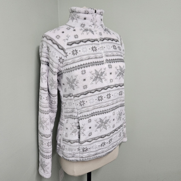 Eddie Bauer Nordic 1/4 Zip Fleece Pullover Womens White Frost Snowfall Fair Isle - Picture 2 of 9
